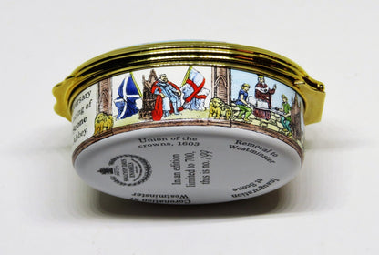 HALCYON DAYS ENGLISH ENAMEL BOX- THE STONE OF SCONE - BRITISH ROYALTY - SCOTLAND