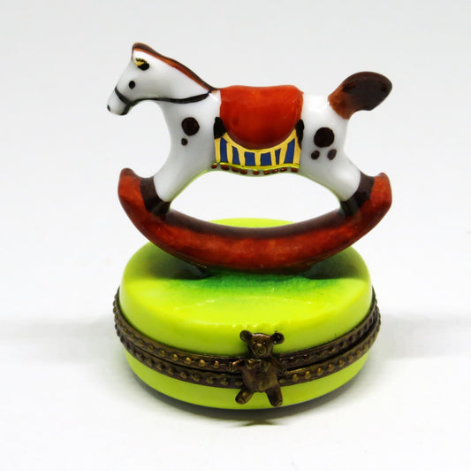 LIMOGES FRANCE BOX ~ TOY ROCKING HORSE ~ TEDDY BEAR CLASP ~ PEINT MAIN