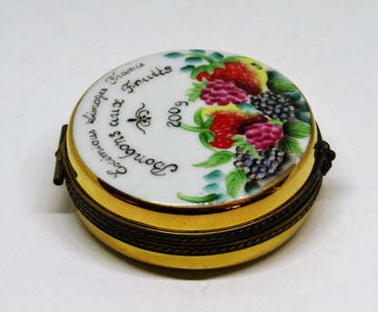 LIMOGES FRANCE BOX - EXIMIOUS - 'TIN' OF CANDY - FRUIT BONBONS - GRAPES CLASP