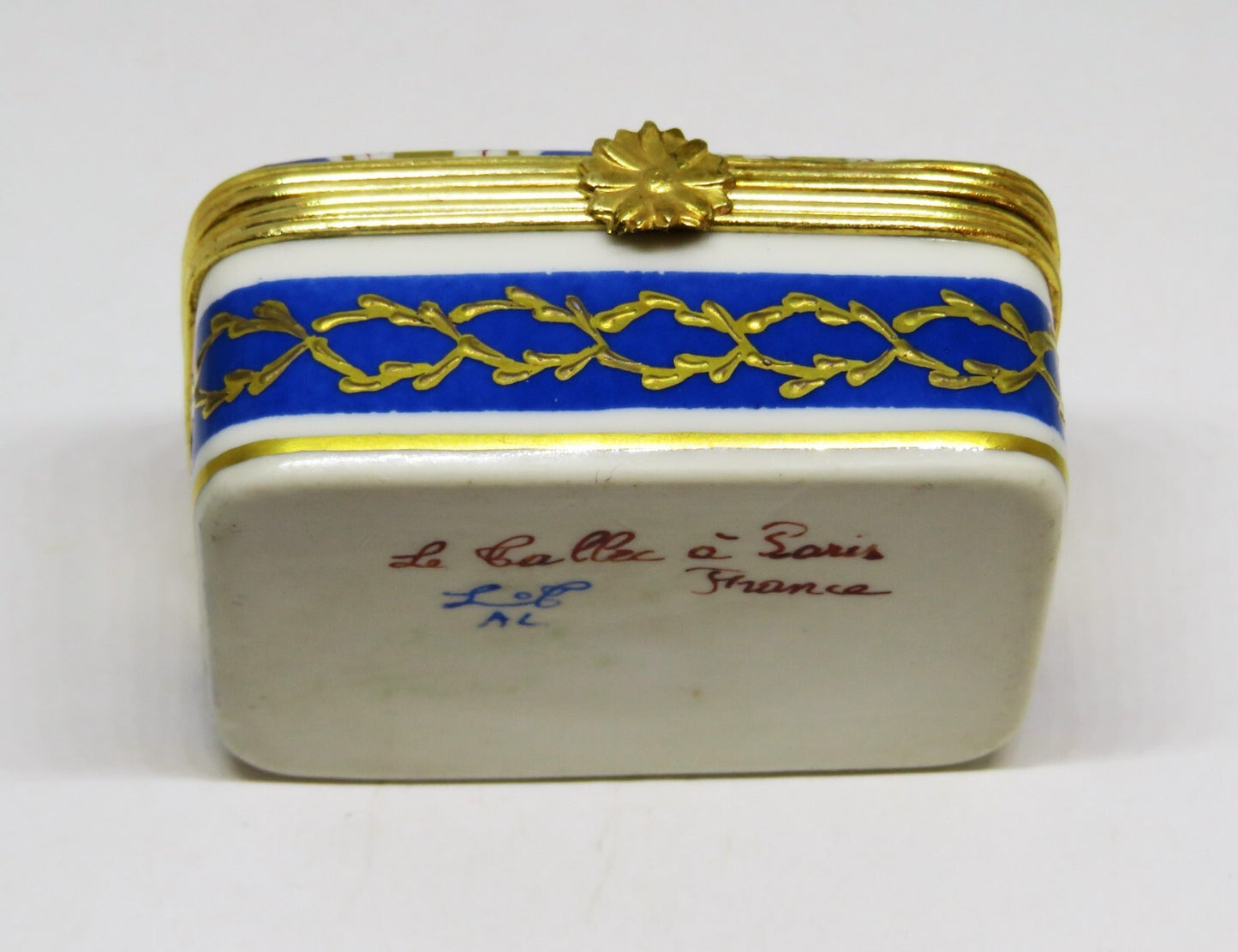 LIMOGES FRANCE BOX - LE TALLEC - BLUE & GOLD RECTANGLE - GRIGNAN BLEUE - 1948