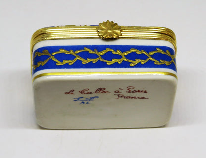 LIMOGES FRANCE BOX - LE TALLEC - BLUE & GOLD RECTANGLE - GRIGNAN BLEUE - 1948