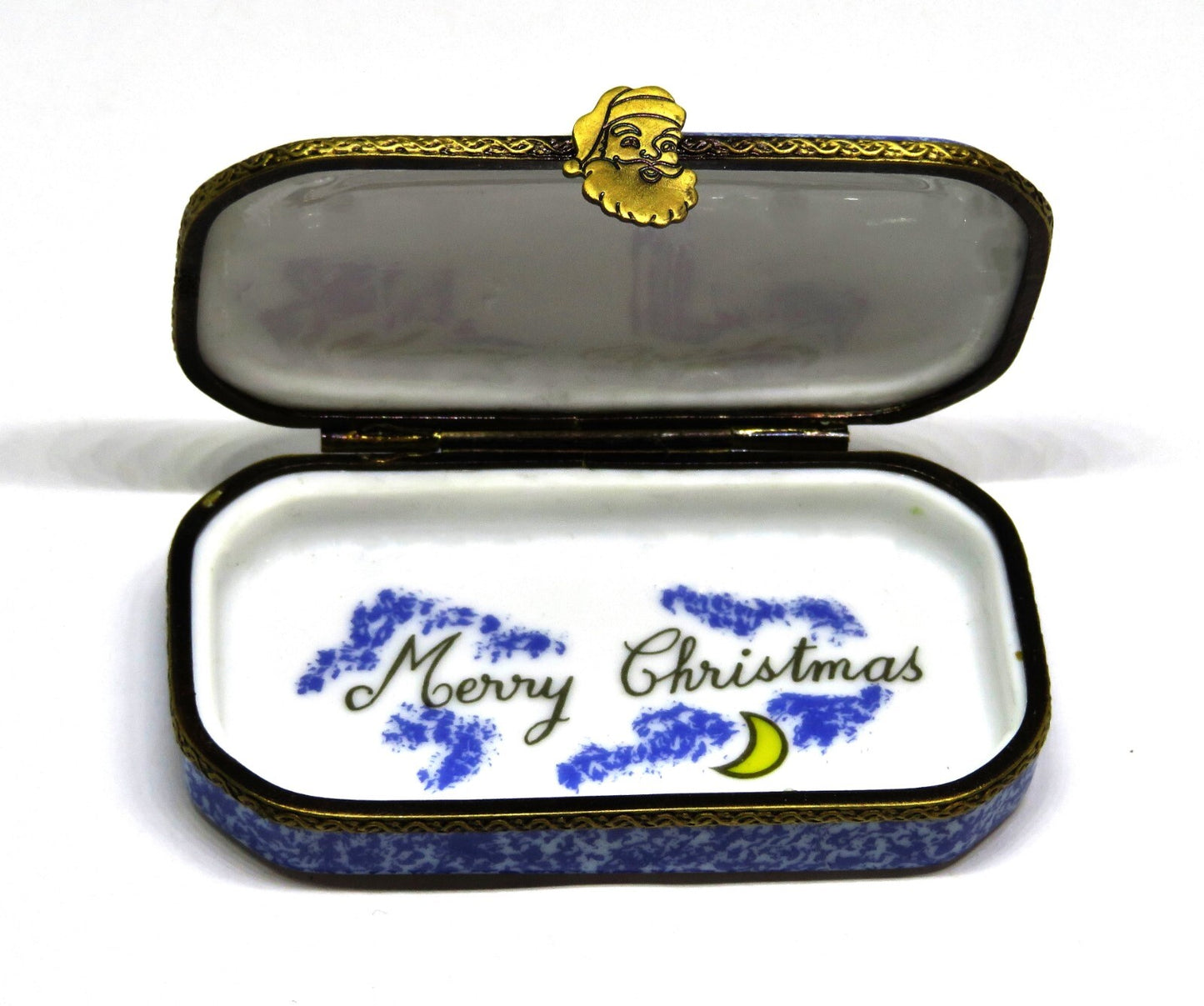 LIMOGES FRANCE BOX - OLD WORLD SANTA CLAUS & CRESCENT MOON - "MERRY CHRISTMAS"