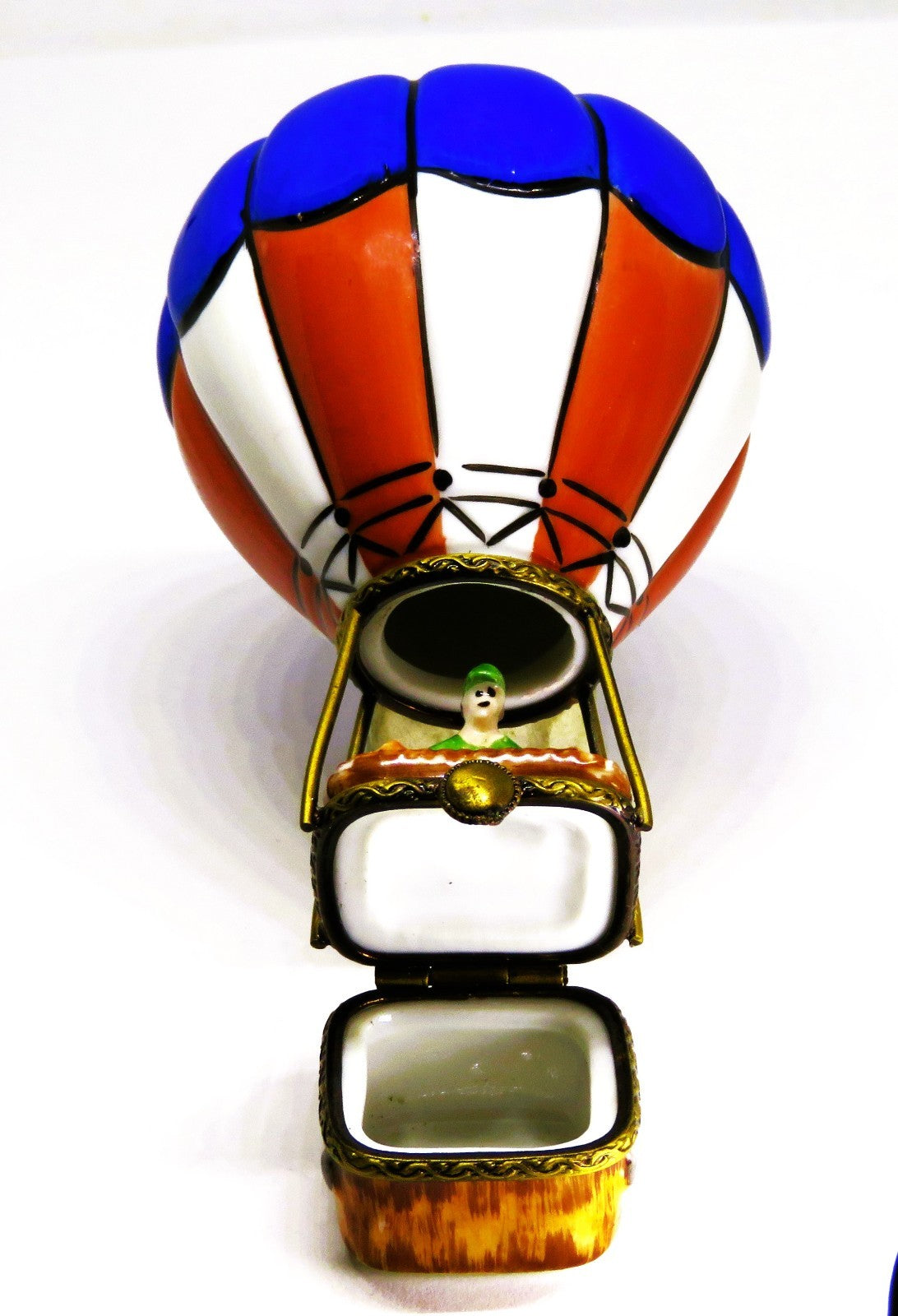 LIMOGES FRANCE BOX- 2 PIECE ATTACHED HOT AIR BALLOON - WICKER BASKET - PASSENGER