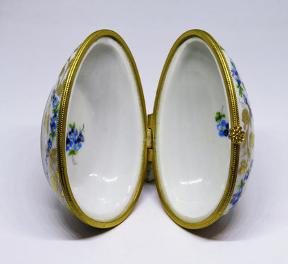 LIMOGES BOX - LE TALLEC EGG - GOLD GRAPEVINE & FLOWERS - TREILLE MUSCATE - 1962