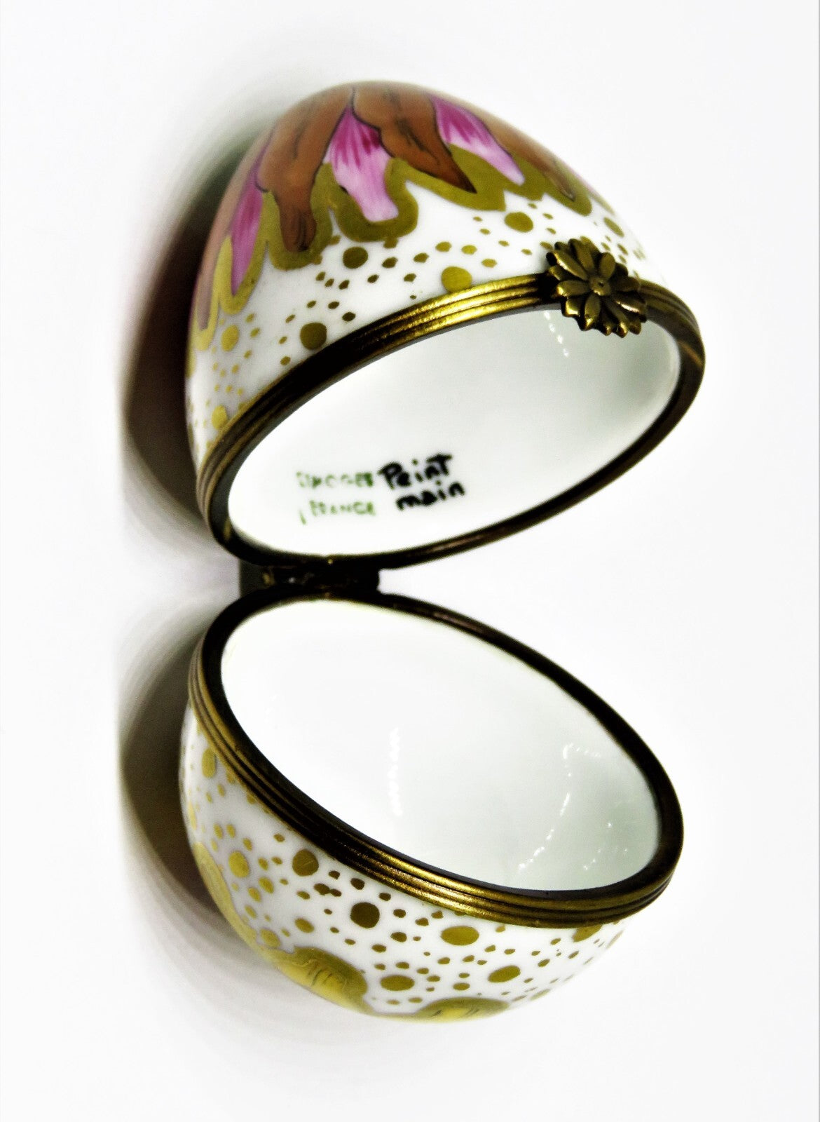 LIMOGES FRANCE BOX - COLORFUL FLORAL EGG - FLOWERS & LEAVES - WATERCOLORS