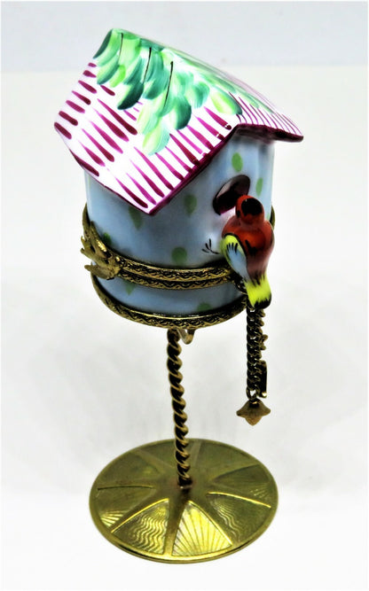 LIMOGES FRANCE BOX- LIMOGES IMPORTS - BIRD HOUSE & METAL STAND - ACORNS & LEAVES