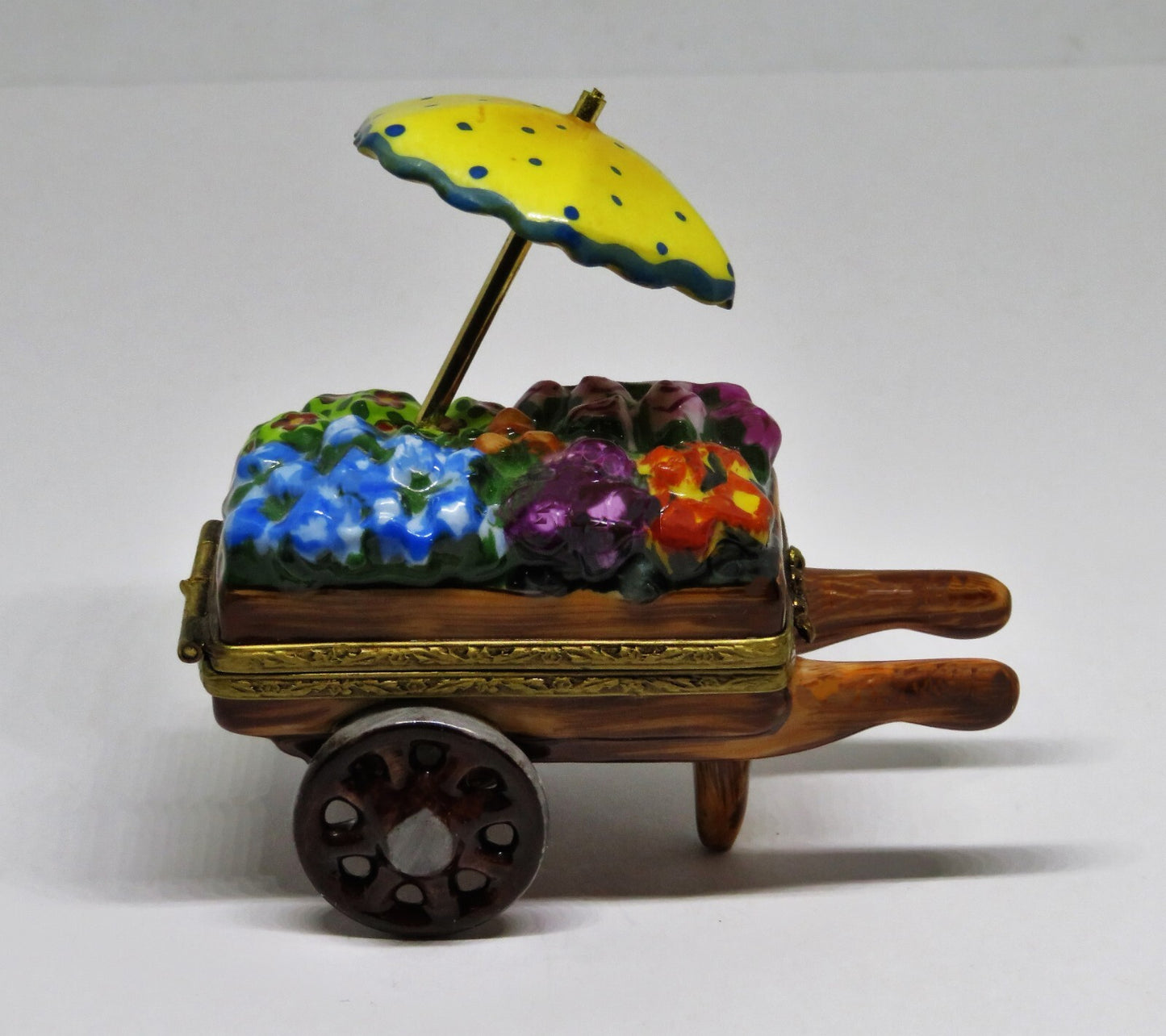 LIMOGES FRANCE BOX ~ ELDA ~ FLOWER CART & UMBRELLA ~ LE 34/50 ~ PEINT MAIN