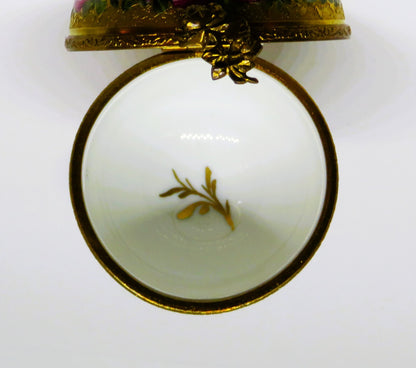 LIMOGES BOX - VINTAGE GOLD INCRUSTATION GLOBE & ANGEL STAND - FLOWERS - ROSES