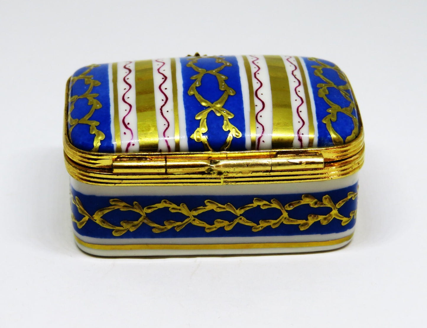 LIMOGES FRANCE BOX - LE TALLEC - BLUE & GOLD RECTANGLE - GRIGNAN BLEUE - 1948
