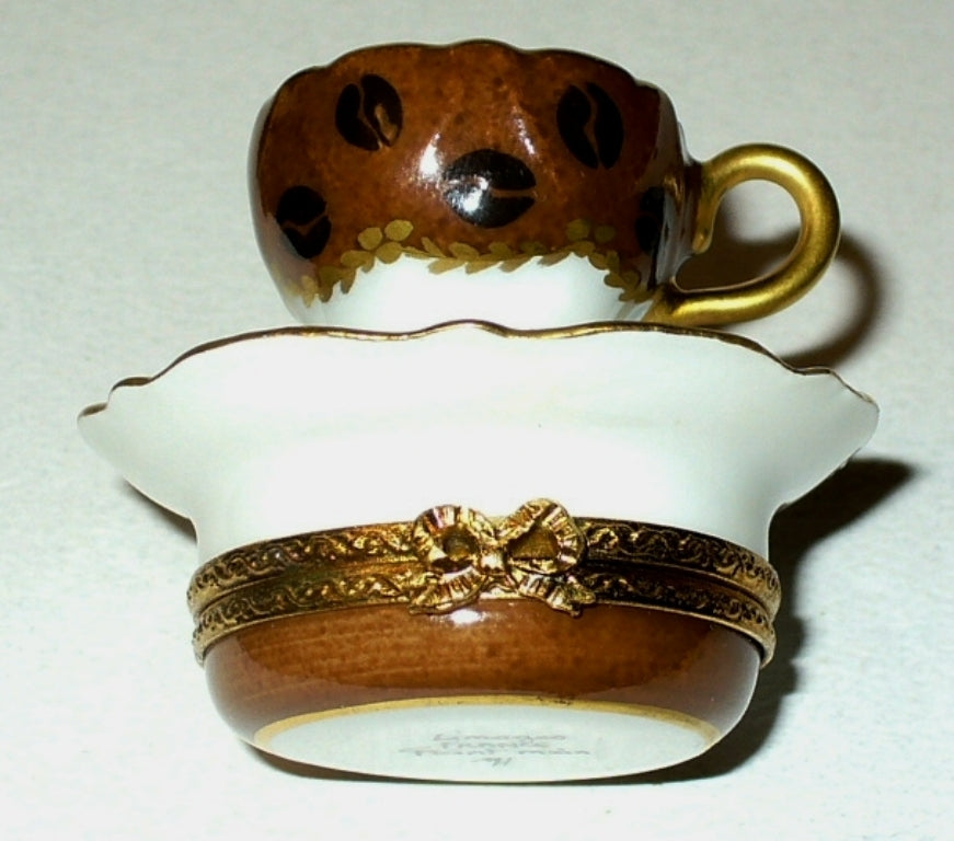 LIMOGES FRANCE BOX ~ COFFEE CUP & SAUCER ~ CAFE ~ BEANS ~ COFFEE POT INSIDE