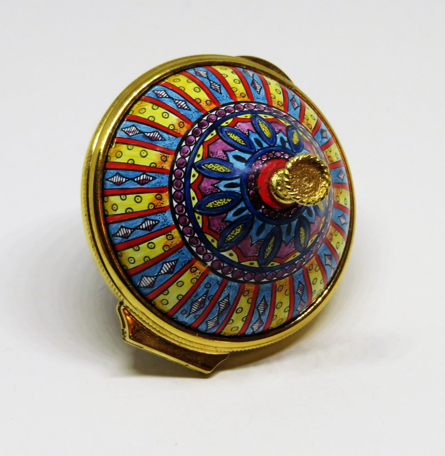 STAFFORDSHIRE ENAMELS BOX - SPINNING TOP -CHILD'S TOY- KALEIDOSCOPE DESIGN - MIB