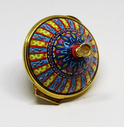 STAFFORDSHIRE ENAMELS BOX - SPINNING TOP -CHILD'S TOY- KALEIDOSCOPE DESIGN - MIB