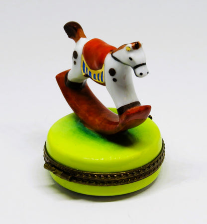 LIMOGES FRANCE BOX ~ TOY ROCKING HORSE ~ TEDDY BEAR CLASP ~ PEINT MAIN