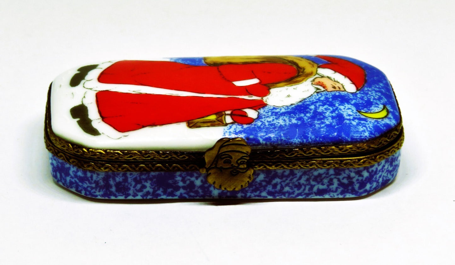 LIMOGES FRANCE BOX - OLD WORLD SANTA CLAUS & CRESCENT MOON - "MERRY CHRISTMAS"