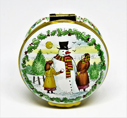 CRUMMLES ENAMEL BOX - HARRODS CHRISTMAS 1987 - VICTORIAN SCENE - GIRLS & SNOWMAN