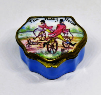 ANTIQUE ENAMEL BOX- 18TH TO 19TH CENTURY - "THE HOBBY HORSE" - MEN ON BICYCLES