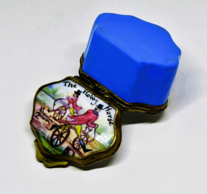 ANTIQUE ENAMEL BOX- 18TH TO 19TH CENTURY - "THE HOBBY HORSE" - MEN ON BICYCLES