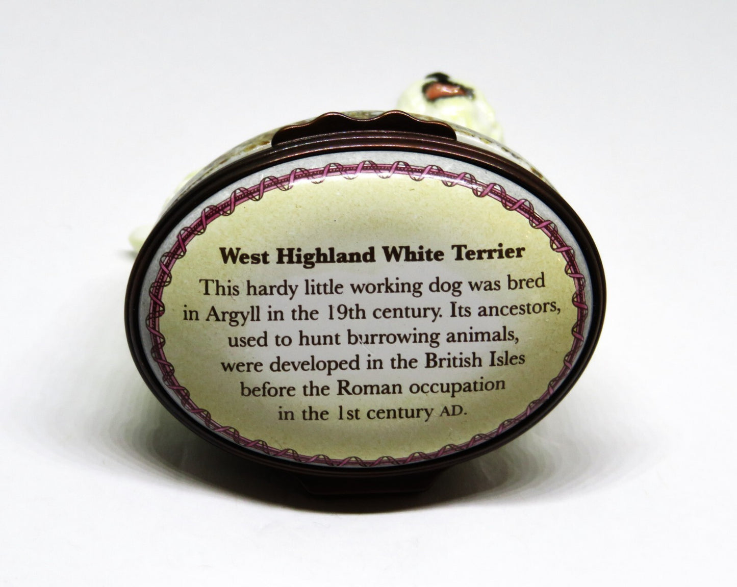 HALCYON DAYS ENGLISH ENAMEL BOX - WEST HIGHLAND TERRIER BONBONNIERE -DOG- PUPPY