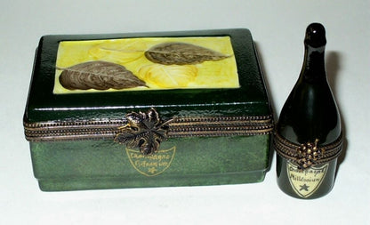LIMOGES FRANCE 2 BOX SET - CHAMPAGNE CASE - FLUTES &  BOTTLE INSIDE - GRAPE LEAF