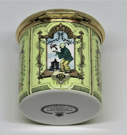 HALCYON DAYS ENAMEL BOX- ASIAN SCENES - CHINOISERIE -TREES- PAGODA -BIRD- PEOPLE