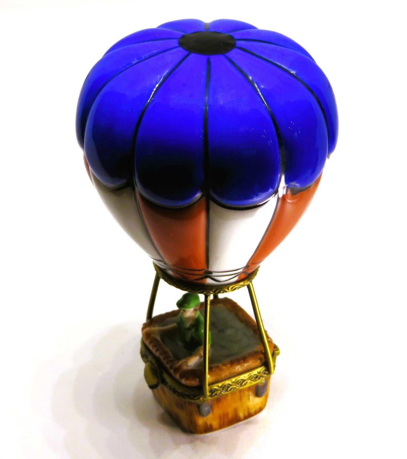 LIMOGES FRANCE BOX- 2 PIECE ATTACHED HOT AIR BALLOON - WICKER BASKET - PASSENGER