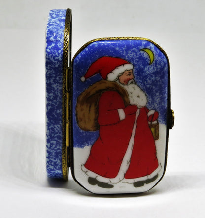 LIMOGES FRANCE BOX - OLD WORLD SANTA CLAUS & CRESCENT MOON - "MERRY CHRISTMAS"