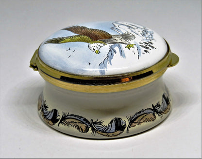 STAFFORDSHIRE ENGLISH ENAMEL BOX - AMERICAN BALD EAGLE - NATIONAL BIRD OF U. S.