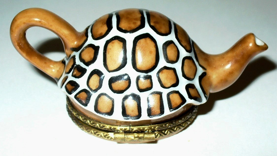LIMOGES BOX - CHAMART - TURTLE TEAPOT & GARDEN SNAIL - TEA POT - TORTOISE SHELL