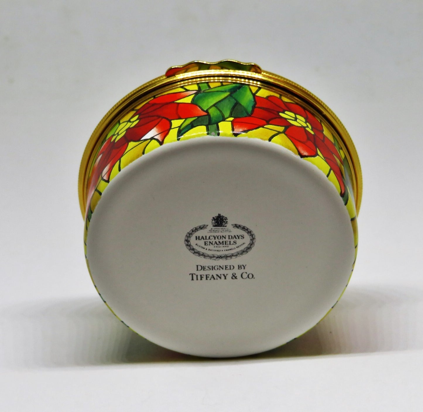 HALCYON DAYS ENAMEL BOX - TIFFANY & CO. - CHRISTMAS - STAINED GLASS POINSETTIAS