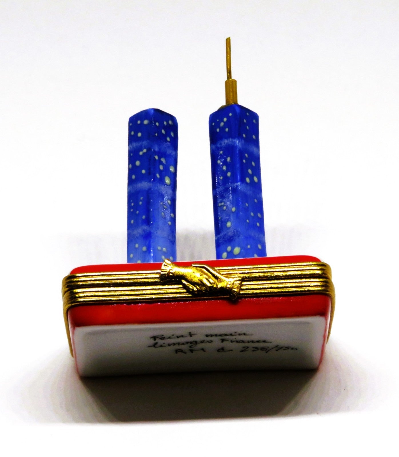 LIMOGES FRANCE BOX- TWIN TOWERS & UNITED STATES FLAG - 911 REMEMBRANCE - 238/750