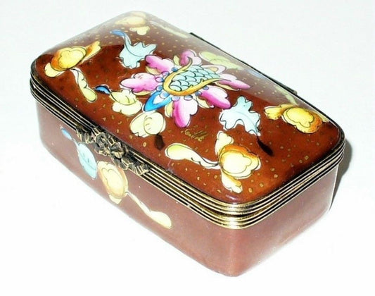 LIMOGES FRANCE BOX~ CHAMART ~ FLORAL STAMP BOX ~ FLOWERS ~TOP SIGNED~ DECOR MAIN