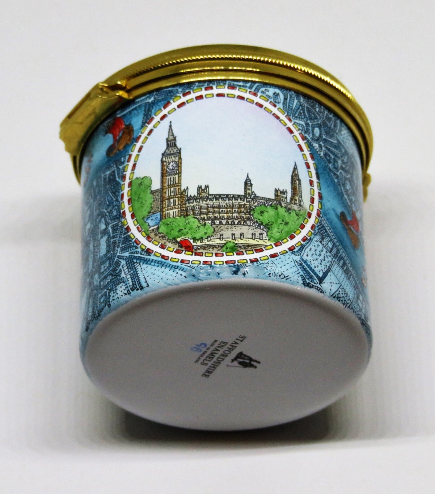 STAFFORDSHIRE ENGLISH ENAMEL BOX - LONDON LANDMARKS - TOWER OF LONDON - BIG BEN