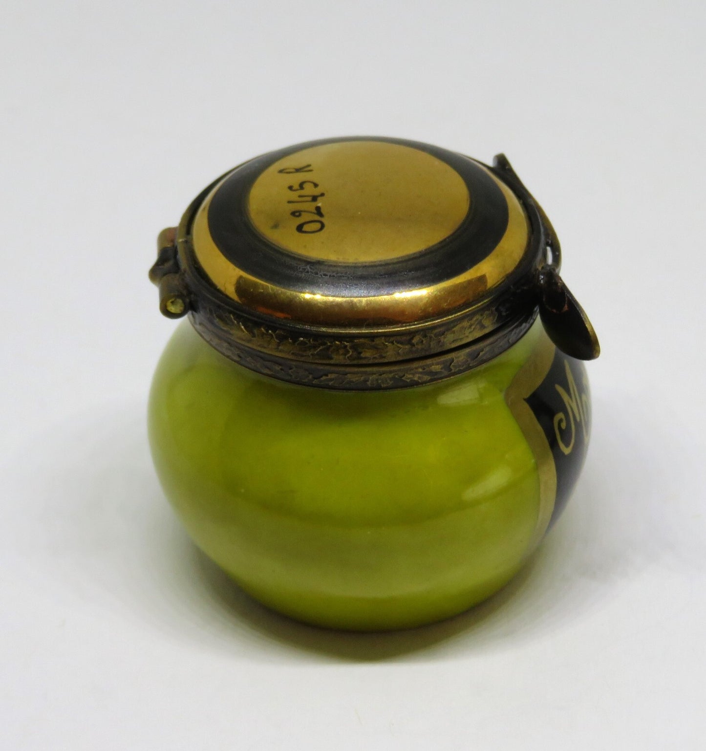 LIMOGES FRANCE BOX - EXIMIOUS - JAR OF DIJON FRENCH MUSTARD & SPOON - CONDIMENTS