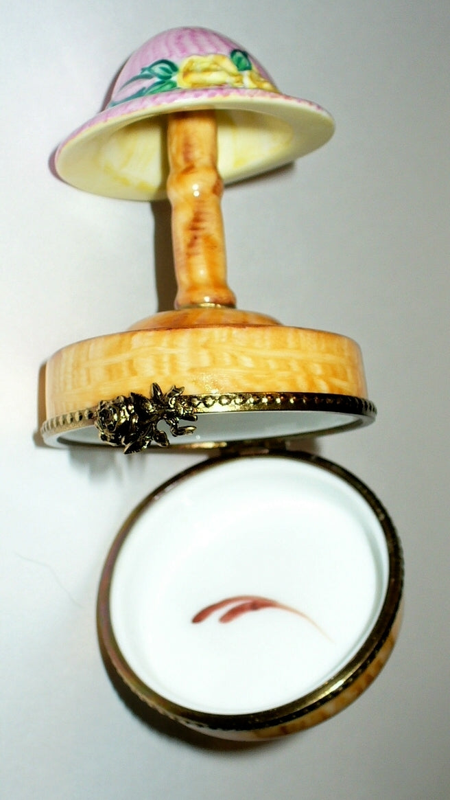 LIMOGES FRANCE BOX ~ ROCHARD ~HAT STAND MANNEQUIN & SUMMER BONNET & FLOWERS~ MIB