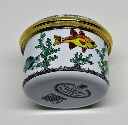 HALCYON DAYS ENAMEL BOX- "EAT, SLEEP, FISH" - FISHING - SEAWEED - GUMP'S - GUMPS