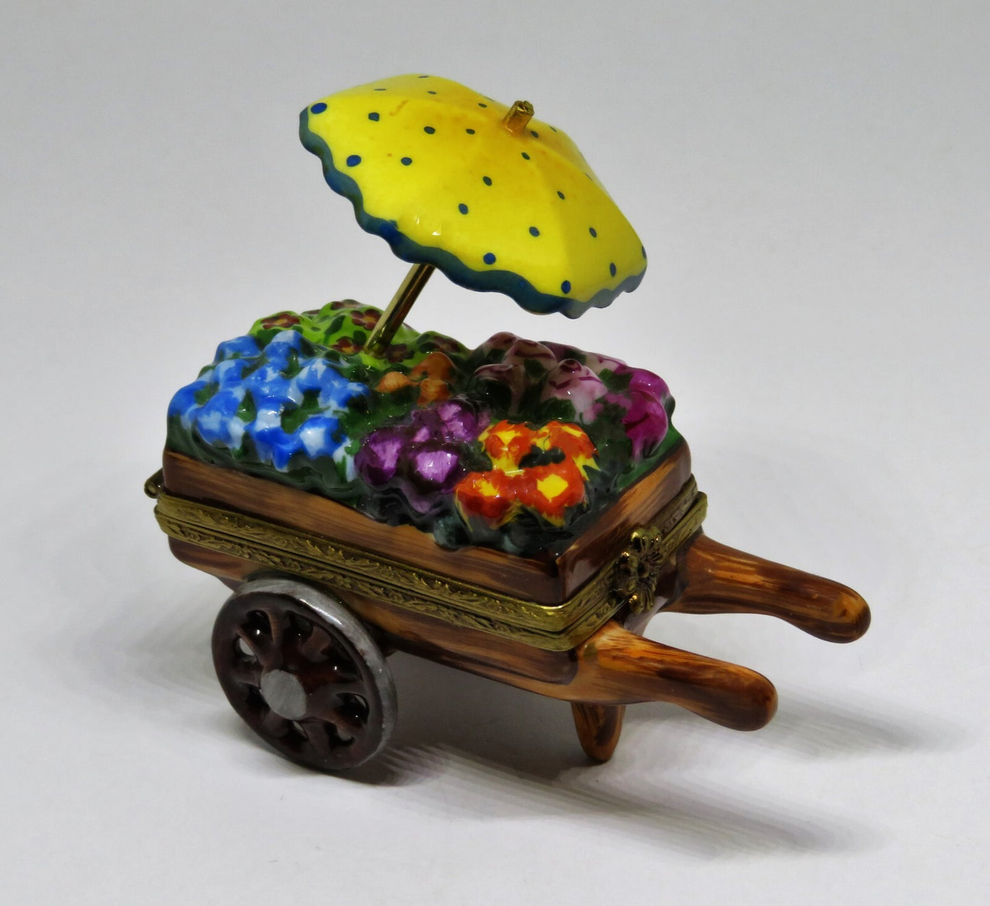 LIMOGES FRANCE BOX ~ ELDA ~ FLOWER CART & UMBRELLA ~ LE 34/50 ~ PEINT MAIN