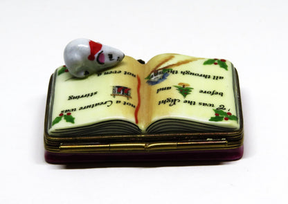 LIMOGES FRANCE BOX - ROCHARD - "TWAS THE NIGHT BEFORE CHRISTMAS" BOOK & 3D MOUSE