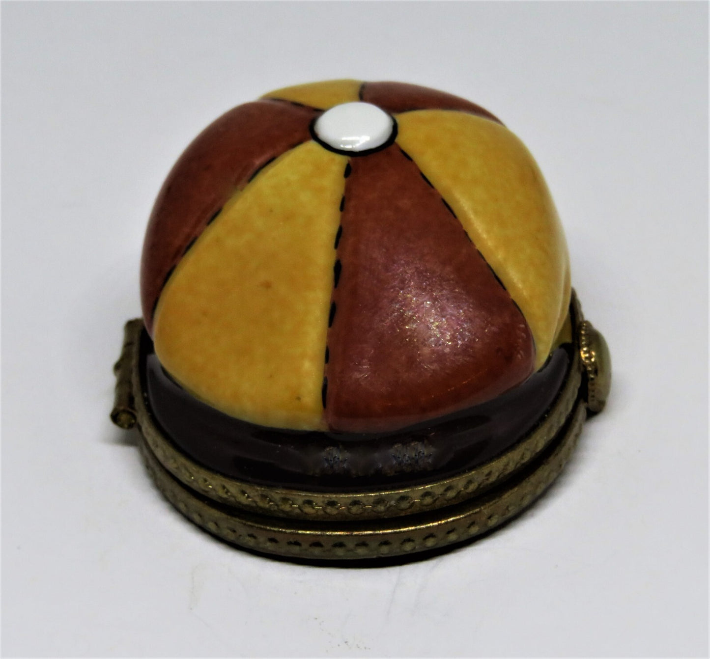 LIMOGES FRANCE BOX~ MAN'S  CAP ~ HAT ~ WALKING STICK & GLOVES INSIDE ~PEINT MAIN