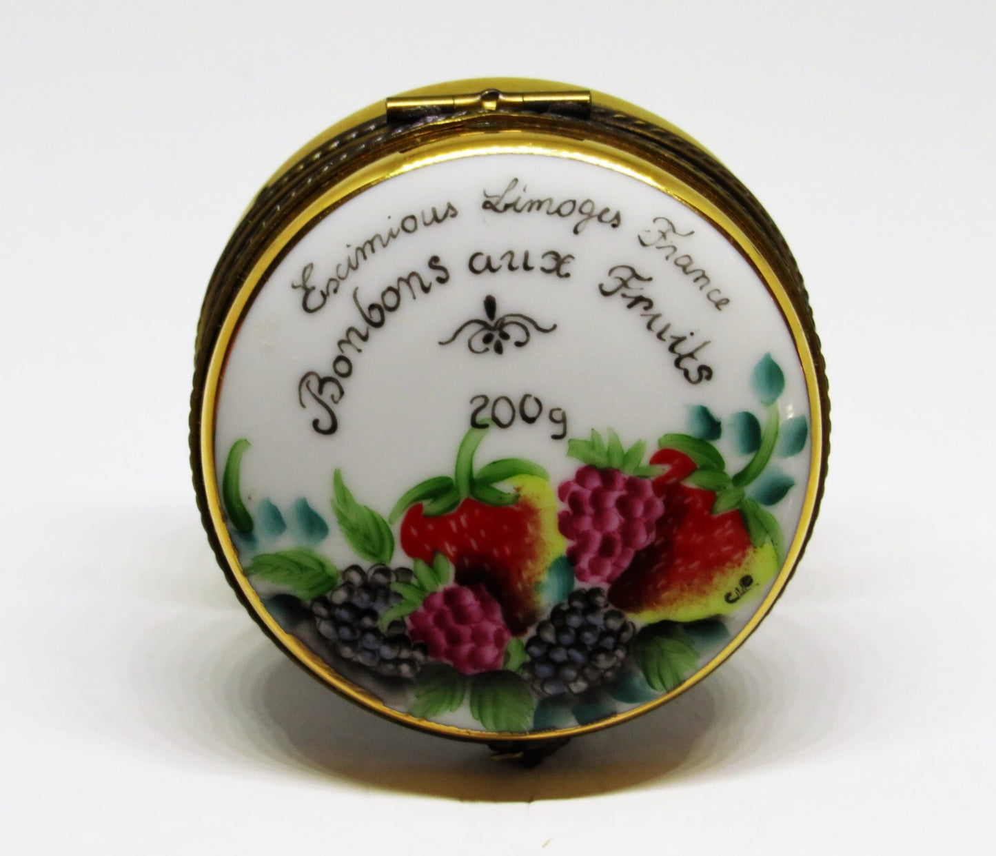 LIMOGES FRANCE BOX - EXIMIOUS - 'TIN' OF CANDY - FRUIT BONBONS - GRAPES CLASP