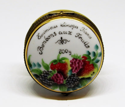 LIMOGES FRANCE BOX - EXIMIOUS - 'TIN' OF CANDY - FRUIT BONBONS - GRAPES CLASP
