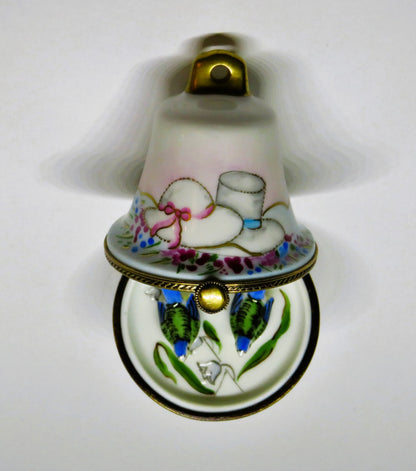 LIMOGES FRANCE BOX -CHAMART- WEDDING BELL -LILY OF THE VALLEY FLOWERS & 3D BIRDS