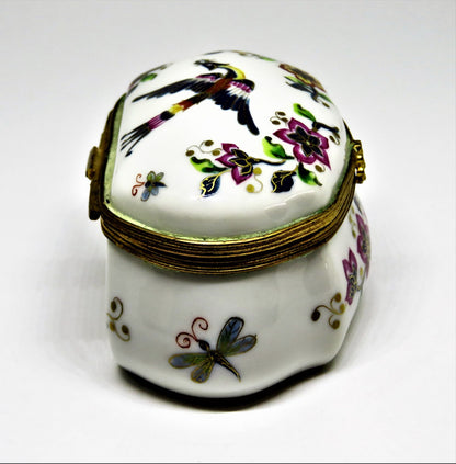 LIMOGES BOX- LE TALLEC -VINTAGE CASKET- BAYEUX - BIRD & FLOWERS & BUTTERFLY 1967