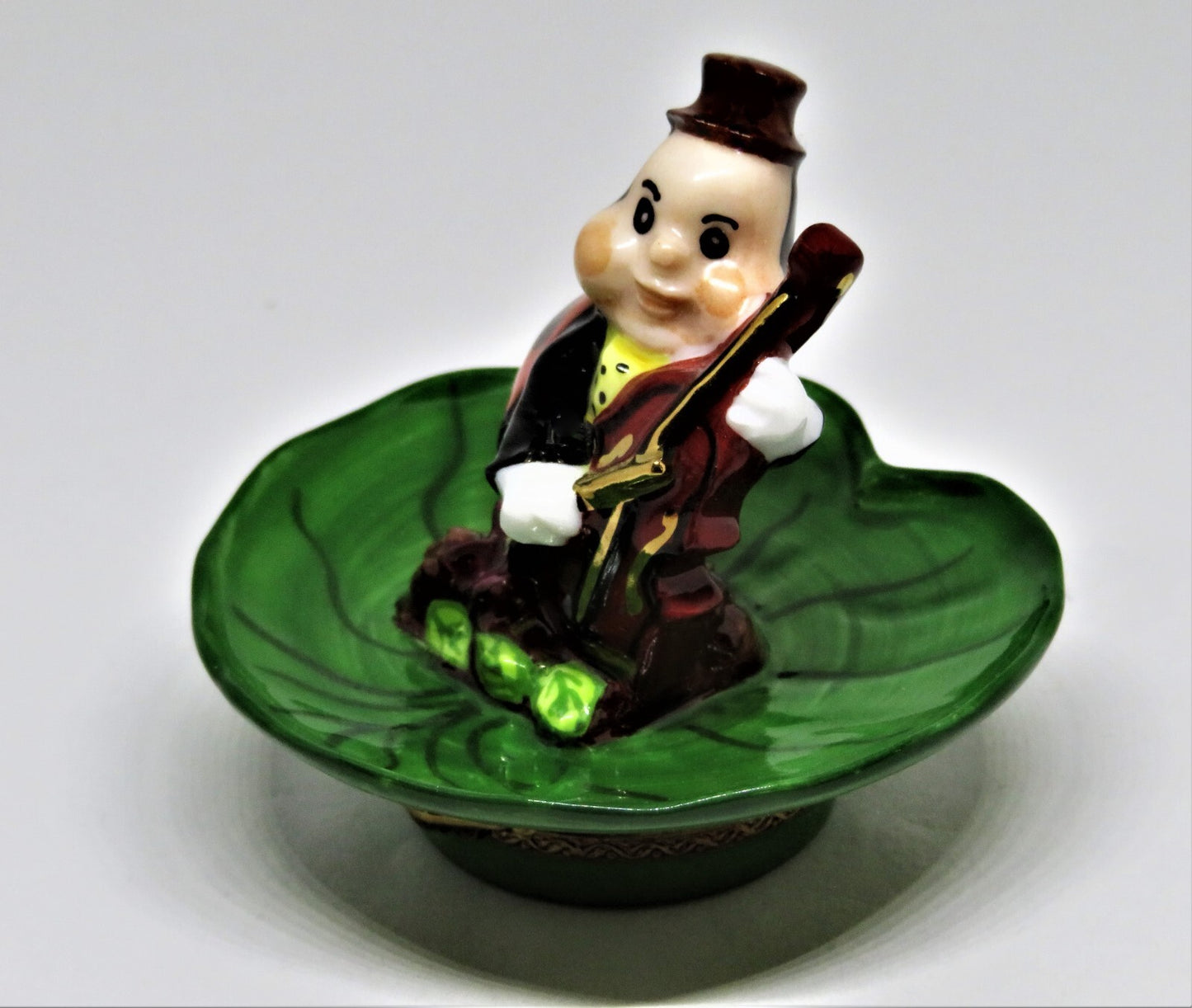 LIMOGES FRANCE BOX - WHIMSICAL LADYBUG PLAYING THE CELLO ON A LEAF - MUSIC