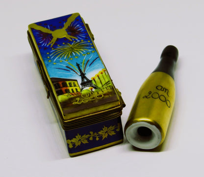 LIMOGES BOX - PV - CHAMPAGNE CASE & BOTTLE -PARIS- EIFFEL TOWER -NEW YEAR'S EVE