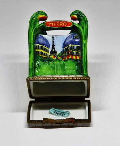 LIMOGES BOX -PARRY-VIEILLE- PARIS FRANCE "METRO" STATION & TICKET - EIFFEL TOWER