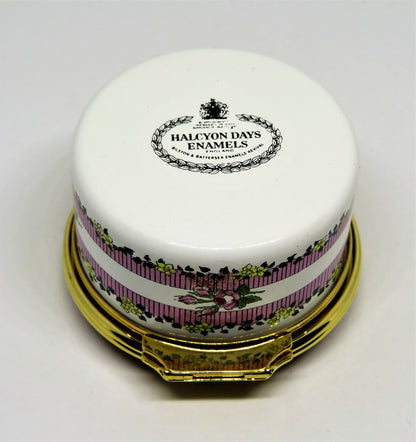 HALCYON DAYS ENGLISH ENAMEL BOX - "HAPPY BIRTHDAY" & BOUQUET OF FLOWERS - MIB