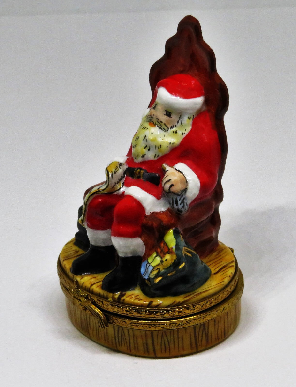 LIMOGES FRANCE BOX - SANTA CLAUS IN A CHAIR - NAUGHTY/NICE LIST - CHRISTMAS
