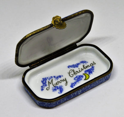 LIMOGES FRANCE BOX - OLD WORLD SANTA CLAUS & CRESCENT MOON - "MERRY CHRISTMAS"