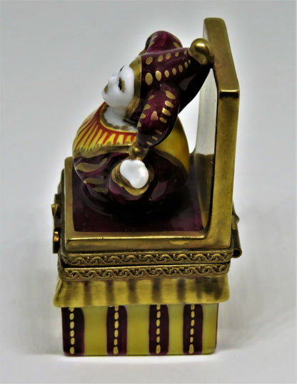 LIMOGES FRANCE BOX -PARRY-VIEILLE- JACK-IN-THE-BOX -MEDIEVAL JESTER- CLOWN -TOYS