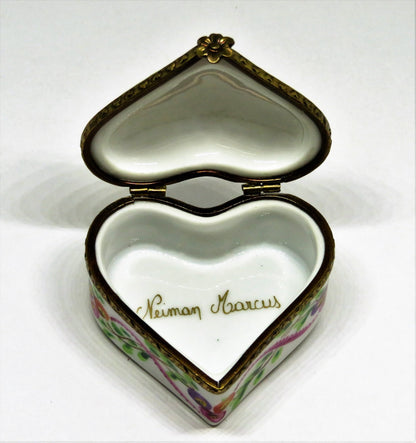 LIMOGES FRANCE BOX - CHAMART - FLORAL HEART - FLOWERS & RIBBONS - NEIMAN MARCUS